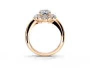 Small-Accent Cluster Halo Engagement Ring Setting for Radiant Cut Center with Plain Band and Prong Head in Rose Gold