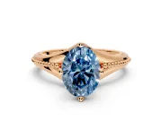 Solitaire Engagement Ring Setting for Fancy Blue Oval Center with Milgrain Cathedral Band and Prong Head in Rose Gold