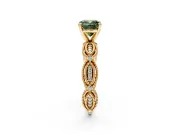 Solitaire Engagement Ring Setting for Fancy Green Cushion Cut Center with Marquise Panel Band and Prong Head in Yellow Gold