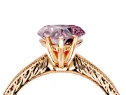 Solitaire Engagement Ring Setting for Fancy Pink Heart-Shaped Center with Engraved Milgrain Band and Prong Head in Rose Gold