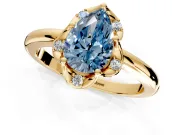 Floral Frame Engagement Ring Setting for Fancy Blue Pear-Shaped Center with Accent Clusters and Prong Head in Yellow Gold
