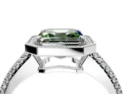 Milgrain Halo Engagement Ring Setting for Fancy Green Asscher Cut Center with Three-Sided Pave Band and Prong Head in Sterling Silver