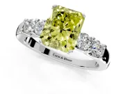 5 Stone Engagement Ring Setting for Fancy Yellow Radiant Cut Center with Plain Band and Prong Head in Platinum