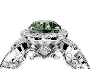 Milgrain Halo Engagement Ring Setting for Fancy Green Round Cut Center with Shoulder Bezels and Prong Head in White Gold