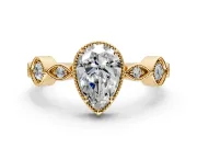 Vintage Station Engagement Ring Setting for Pear-Shaped Center with Accents and Prong Head in Yellow Gold