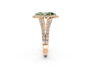 Halo Engagement Ring Setting for Fancy Green Marquise Center with Narrow Pave Split Shank and Prong Head in Rose Gold
