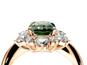 Small-Accent Cluster Halo Engagement Ring Setting for Fancy Green Radiant Cut Center with Plain Band and Prong Head in Rose Gold