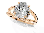 Halo Engagement Ring Setting for Oval Center with Rope Twist Split Shank and Prong Head in Rose Gold