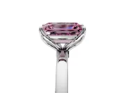 Solitaire Engagement Ring Setting for Fancy Pink Emerald Cut Center with Thin Rounded Plain Band and Prong Head in Platinum