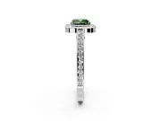 Halo Engagement Ring Setting for Fancy Green Cushion Cut Center with Framed Halo, Pave Band and Prong Head in White Gold
