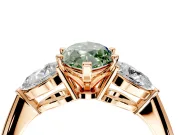 3 Stone Engagement Ring Setting for Fancy Green Marquise Center with Large Pear-Shaped Accents and Prong Head in Rose Gold