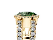 Halo Engagement Ring Setting for Fancy Green Oval Center with Wide-Open Pave Split Shank and Prong Head in Yellow Gold