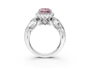 Milgrain Halo Engagement Ring Setting for Fancy Pink Princess Cut Center with Shoulder Bezels and Prong Head in White Gold