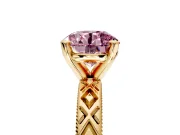 Solitaire Engagement Ring Setting for Fancy Pink Round Cut Center with Milgrain X Pattern Band and Prong Head in Yellow Gold