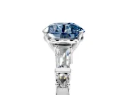 Bar-Set Engagement Ring Setting for Fancy Blue Round Cut Center with Tapered Baguette Accents and Prong Head in White Gold