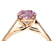 Solitaire Engagement Ring Setting for Fancy Pink Cushion Cut Center with Round Cut Channel Band and Prong Head in Rose Gold
