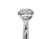 Baguette Engagement Ring Setting for Cushion Cut Center with Alternating Bar-Set Band and Prong Head in White Gold