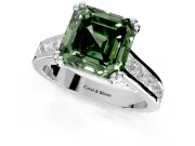 Solitaire Engagement Ring Setting for Fancy Green Asscher Cut Center with Channel Band and Double Claw Prong Head in Platinum