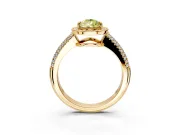Milgrain Halo Engagement Ring Setting for Fancy Yellow Pear-Shaped Center with Three-Sided Pave Band and Prong Head in Yellow Gold