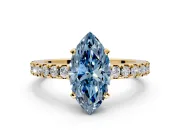 Solitaire Engagement Ring Setting for Fancy Blue Marquise Center with Single Row Accent Band and Prong Head in Yellow Gold