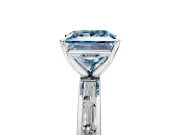 Solitaire Engagement Ring Setting for Fancy Blue Princess Cut Center with Channel Baguette Band and Prong Head in White Gold