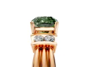 Solitaire Engagement Ring Setting for Fancy Green Cushion Cut Center with Grooved Bar Accent Band and Prong Head in Rose Gold