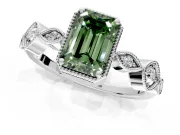 Vintage Station Engagement Ring Setting for Fancy Green Emerald Cut Center with Accents and Prong Head in Platinum
