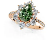 Floral Halo Engagement Ring Setting for Fancy Green Pear-Shaped Center with Pave Accents and Prong Head in Rose Gold