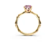 Solitaire Engagement Ring Setting for Fancy Pink Cushion Cut Center with Bamboo Band and Prong Head in Yellow Gold