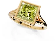 Solitaire Engagement Ring Setting for Fancy Yellow Princess Cut Center with V Split Shank and Bezel Head in Yellow Gold