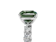 Shared-Prong Engagement Ring Setting for Fancy Green Asscher Cut Center with Graduated Accents and Prong Head in Sterling Silver