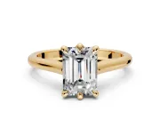 Solitaire Engagement Ring Setting for Emerald Cut Center with Cathedral Band and Prong Head in Yellow Gold