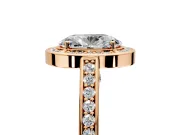 Halo Engagement Ring Setting for Oval Center with Framed Halo, Pave Band and Prong Head in Rose Gold