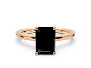Hidden Halo Engagement Ring Setting for Fancy Black Emerald Cut Center with Thin Rounded Band and Prong Head in Rose Gold