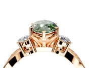 3 Stone Engagement Ring Setting for Fancy Green Marquise Center with Pave Twist Band and Prong Head in Rose Gold
