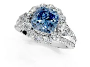 Halo Engagement Ring Setting for Fancy Blue Cushion Cut Center with Two-Strand Split Shank and Prong Head in Sterling Silver