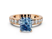 Solitaire Engagement Ring Setting for Fancy Blue Radiant Cut Center with Channel-Set Accents and Prong Head in Rose Gold