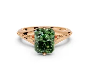 Solitaire Engagement Ring Setting for Fancy Green Radiant Cut Center with Milgrain Cathedral Band and Prong Head in Rose Gold