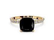 Solitaire Engagement Ring Setting for Fancy Black Cushion Cut Center with Pave Accents and Prong Head in Yellow Gold
