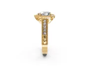 Milgrain Halo Engagement Ring Setting for Heart-Shaped Center with Pave Band and Prong Head in Yellow Gold