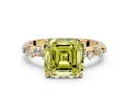 Cluster Engagement Ring Setting for Fancy Yellow Asscher Cut Center with Round Cut Accent Band and Prong Head in Yellow Gold