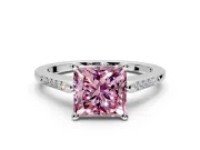 Solitaire Engagement Ring Setting for Fancy Pink Princess Cut Center with Channel Accents and Prong Head in White Gold