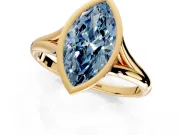 Solitaire Engagement Ring Setting for Fancy Blue Marquise Center with V Split Shank and Bezel Head in Yellow Gold
