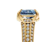 Solitaire Engagement Ring Setting for Fancy Blue Radiant Cut Center with Accented Split Shank and Prong Head in Yellow Gold