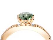 Solitaire Engagement Ring Setting for Fancy Green Pear-Shaped Center with Milgrain-Edged Pave Band and Prong Head in Rose Gold