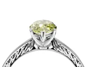 Solitaire Engagement Ring Setting for Fancy Yellow Marquise Center with Engraved Milgrain Band and Prong Head in White Gold