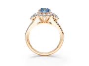 Halo Engagement Ring Setting for Fancy Blue Cushion Cut Center with Two-Strand Split Shank and Prong Head in Rose Gold