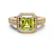 Milgrain Halo Engagement Ring Setting for Fancy Yellow Asscher Cut Center with Pave Band and Prong Head in Yellow Gold