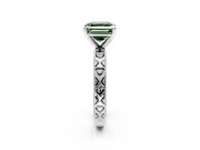 Solitaire Engagement Ring Setting for Fancy Green Asscher Cut Center with XO Engraved Band and Prong Head in Sterling Silver