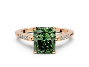 Solitaire Engagement Ring Setting for Fancy Green Radiant Cut Center with Channel Accents and Prong Head in Rose Gold
